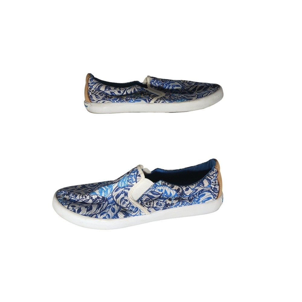 Tommy Bahama Slip On Shoes Womens Size 6.5 Blue Floral Print Canvas Comfort